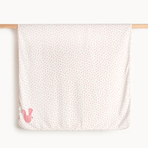 Pink Baby Blanket with Bunnies , Organic Cotton
